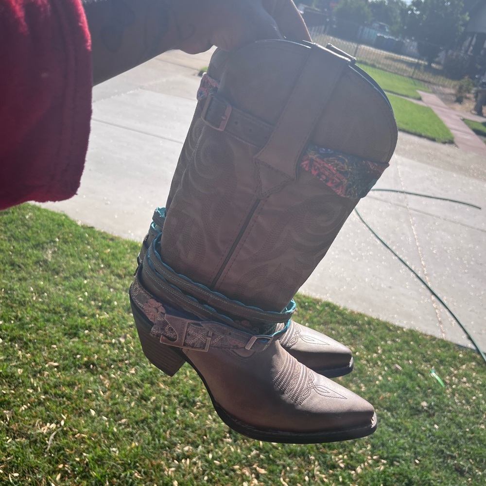 Durango Brown Heeled Boots with Blue Accents